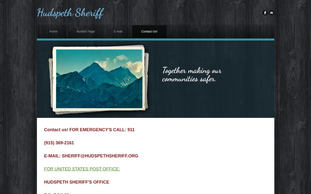 Hudspeth County Sheriff's Office booking record contact page